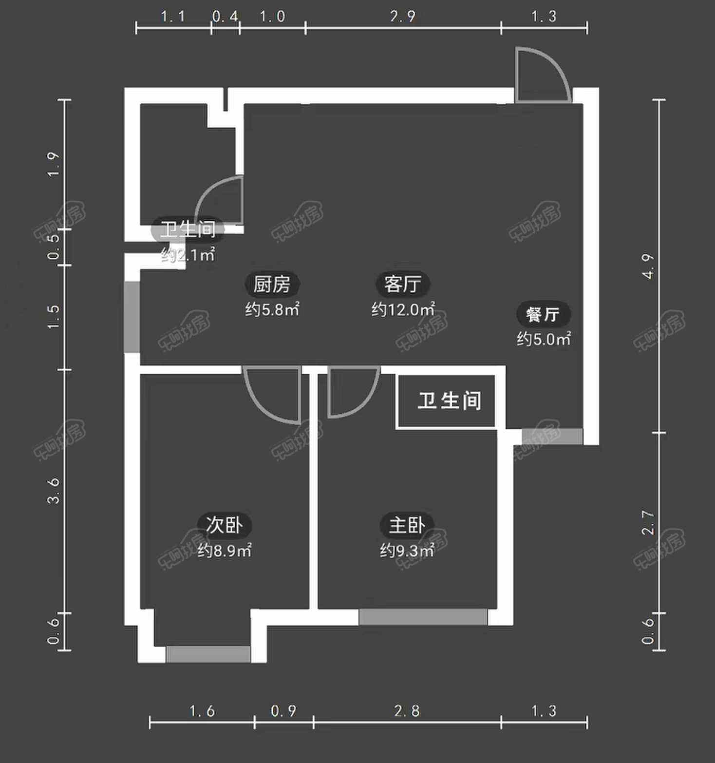 凯隆橙仕公馆 2室2厅一卫一厨房一阳台 东南