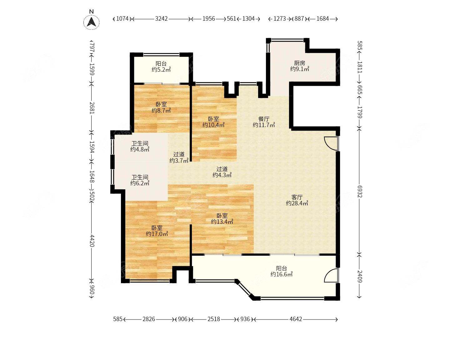 闽江世纪城B区 3室1厅 东南