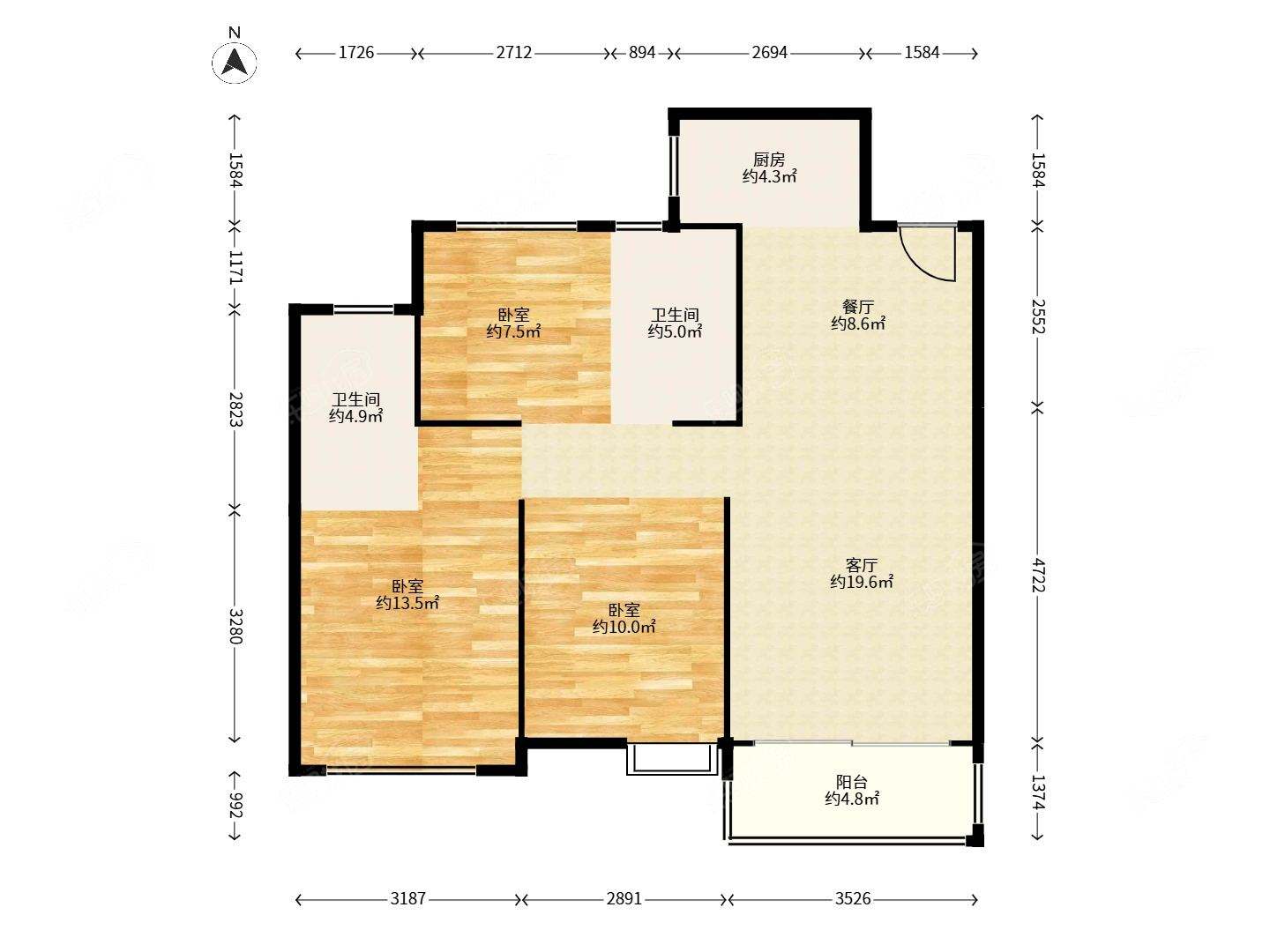 3房2卫，温馨住宅，毛胚